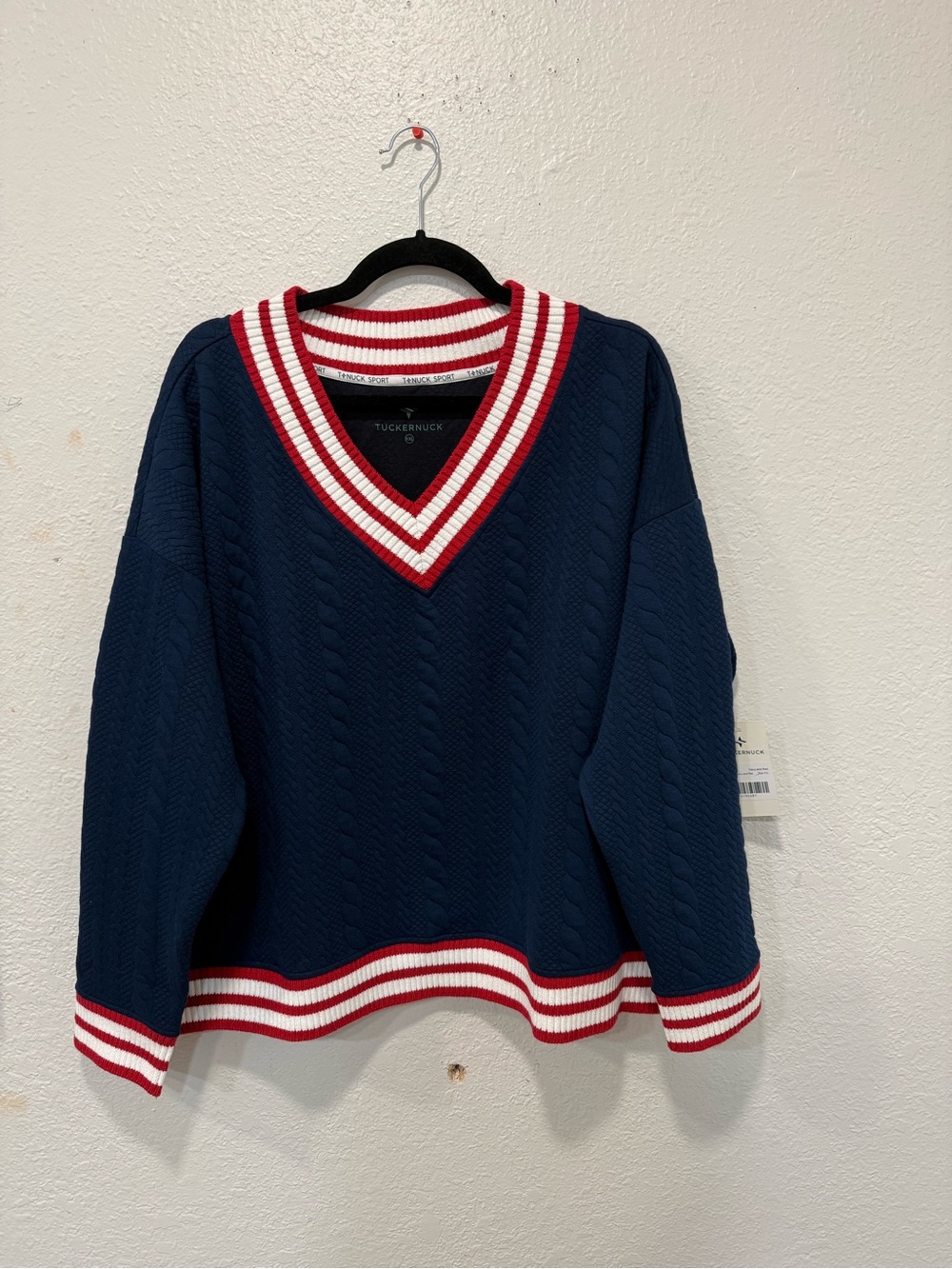 Tuckernuck T-Nuck Sport Navy Cable Pullover Varsity Americana Nautical Sz XXL